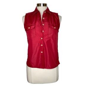 The North Face Red Nylon Button Front Sleeveless Top Women’s Size XS